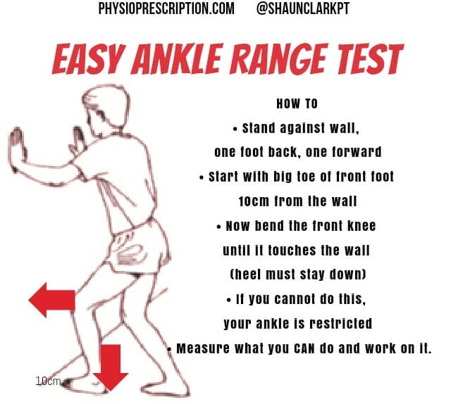 easy ankle range test - ankle stiffness can cause injury